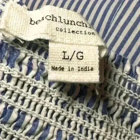 BeachLunchLounge Off The Shoulder Blouse L Multicolor Striped Bell Sleeve - Picture 5 of 6